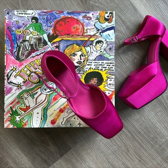 NWOB Jeffrey Campbell Edie Fuchsia Pink Satin Platform Heels – Size 8.5 - Picture 16 of 16